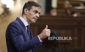 Perdana Menteri Spanyol Pedro Sanchez menyampaikan pidato di Majelis Rendah di Madrid, Spanyol, 25 Maret 2026.