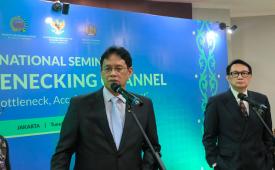 Menteri Keuangan (Menkeu) Purbaya Yudhi Sadewa dalam International Seminar on Debottlenecking Channel: Resolving Bottleneck, Accelerating Investment di Kantor Kementerian Keuangan, Jakarta, Selasa (12/5/2026).
