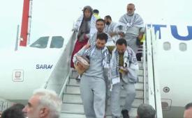 Reawan Global Sumud Flotilla saat tiba di Istanbul, Turki, Kamis (21/5/2026) malam.