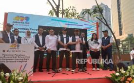 Gubernur DKI Jakarta Pramono Anung meresmikan Jalan HR Rasuna Said usai dilakukan penataan pada Ahad (21/6/2026). Saat ini sudah tidak ada lagi tiang monorel mangkrak di kawasan itu. 