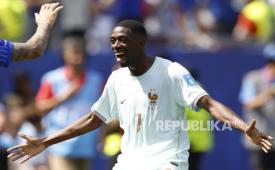Ousmane Dembele dari Prancis melakukan selebrasi setelah mencetak gol keduanya dalam pertandingan fase grup Piala Dunia FIFA 2026 melawan Norwegia di Boston, AS, 26 Juni 2026.
