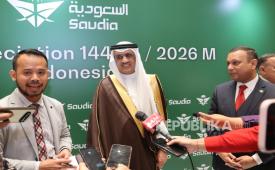 Duta Besar (Dubes) Kerajaan Arab Saudi untuk Indonesia, Faisal Abdullah Al Amoudi saat menjawab pertanyaan Republika.co.id ketika menghadiri acara Hajj Appreciation 2026 yang digelar Saudia Airlines di Jakarta, Kamis malam (9/7/2026).