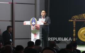 Ketua Umum PSSI Erick Thohir berpidato di Kongres Biasa PSSI 2026.