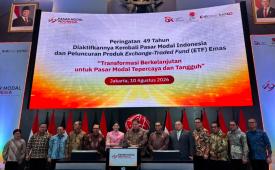 Exchange Traded Fund (ETF) emas resmi diluncurkan di pasar modal Indonesia bertepatan dengan HUT Pasar Modal ke-49, di Main Hall Bursa Efek Indonesia, Senin (10/8/2026).
