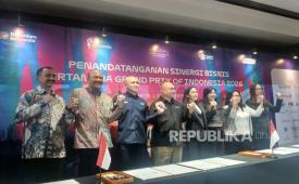 Penandatanganan MoU Kolaborasi dan Sinergi Bisnis dalam Mendukung Penyelenggaraan Pertamina Grand Prix of Indonesia (MotoGP) 2026 di Gedung Sarinah, Jakarta, Selasa (1/9/2026).