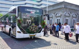 Kegiatan peresmian 27 bus listrik Trans Semarang di Balai Kota Semarang, Rabu (23/9/2026). Bus listrik tersebut akan dioperasikan secara bertahap di Koridor 1 rute Terminal Mangkang-Terminal Penggaron.