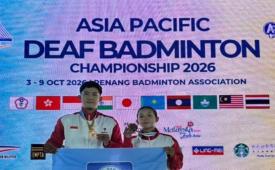Dua mahasiswa UBSI Kampus Kaliabang berhasil meraih Juara 3 atau medali perunggu nomor ganda campuran pada ajang Asia Pacific Deaf Multi-Sport Championships 2026 yang berlangsung di Penang, Malaysia, Ahad (4/10/2026).