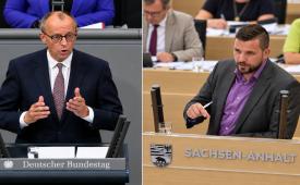 Kolase Kanselir Jerman Friedrich Merz dan politisi kanan jauh Tobias Rausch