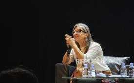 Pelapor Khusus Perserikatan Bangsa-Bangsa (PBB), Francesca Albanese, berbicara dalam acara diskusi yang digelar Amnesty Indonesia di Taman Ismail Marzuki, Jakarta, Rabu (21/10/2026).