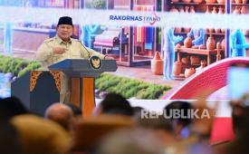 Presiden RI Prabowo Subianto menghadiri Rapat Koordinasi Nasional Tim Percepatan Akses Keuangan Daerah (Rakornas TPAKD) di JIExpo Kemayoran, Jakarta Pusat, Kamis (22/10/2026).