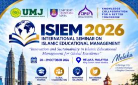 Universitas Muhammadiyah Jakarta (UMJ) bekerja sama dengan Universiti Teknologi MARA (UiTM) Malaysia akan menyelenggarakan International Seminar on Islamic Educational Management (ISIEM) 2026 pada 28–29 Oktober 2026 di King Green Hotel, Melaka, Malaysia.