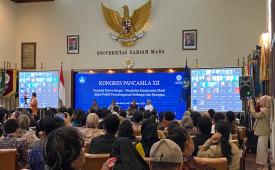 Diskusi Panel yang bertajuk Refleksi Moral Aktualisasi Pancasila dalam Kehidupan Berbangsa dan Bernegara dalam rangkaian Kongres Pancasila XII yang berlangsung di kampus UGM, Kamis (26/9/2024).