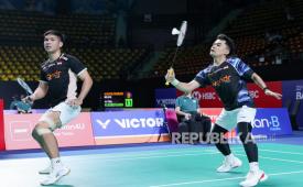 Ganda putra Indonesia Leo Rolly Carnando/Daniel Marthin beraksi di Thailand Open 2026.