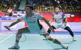 Ganda putra Indonesia Leo Rolly Carnando/Daniel Marthin beraksi di Thailand Open 2026.