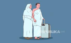 Ilustrasi jamaah haji mengenakan baju ihram.