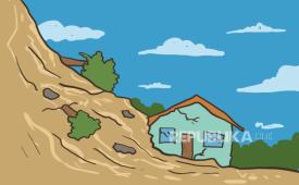 ilustrasi sebuah rumah tertimbun tanah longsor