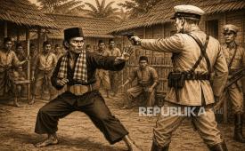 Ilustrasi Si Pitung bertarung dengan tentara Belanda.