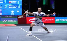 Jonatan Christie beraksi di All England 2026.