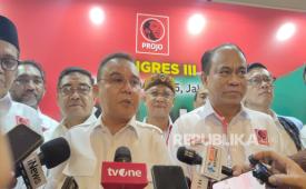 Ketua Harian Partai Sufmi Dasco Ahmad dan Ketua Projo Budi Arie Setiadi