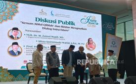 Majelis Hukama Muslimin (MHM) menggelar Talkshow bertema Seruan Ahlul Kiblat dan Ikhtiar Menguatkan Dialog Intra-Islam di ajang IBF, JICC, Jakarta, Sabtu (21/6/2025. Acara ini menghadirkan pembicara TGB M. Zainul Majdi, Alissa Wahid, dan Syafiq A. Mughni.
