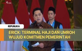 Menteri BUMN Erick Thohir saat peresmian Terminal Khusus Haji dan Umroh di Terminal 2F Bandara Soekarno-Hatta, Jakarta.