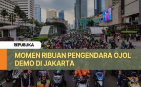 Pengemudi ojek online (Ojol) melakukan konvoi dari arah Jalan Jenderal Sudirman menuju titik aksi di kawasan Patung Kuda, Jakarta, Selasa (20/5/2025).  Pengemudi ojek daring yang tergabung dalam Asosiasi Pengemudi Ojol Garuda Indonesia menggelar aksi disejumlah titik di Jakarta yakni di kawasan Patung Kuda, Gedung DPR RI hingga kantor Kementerian Perhubungan. Aksi tersebut digelar untuk menyuarakan sejumlah tuntutan salah satunya kebijakan potongan biaya aplikasi sebesar 20 persen oleh aplikator yang dinilai memberatkan para pengemudi ojek online.