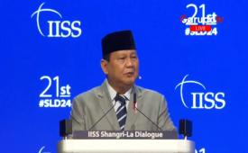Presiden Terpilih sekaligus Menhan, Jenderal (Purn) Prabowo Subianto dalam acara Shangri-La Dialogue ke-21 di Singapura, Sabtu (1/6/2024).