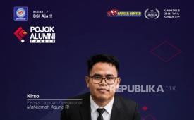 Salah satu alumni Program Studi (Prodi) Sistem Informasi UBSI kampus Purwokerto, Kirso, berhasil menjadi Aparatur Sipil Negara dan resmi diangkat sebagai Pegawai Negeri Sipil (PNS) di Mahkamah Agung Republik Indonesia (MA RI) dengan jabatan Penata Layanan Operasional.