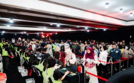 Suasana hari pertama pengambilan race pack Merdeka Run 2026 di Wisma Serba Guna, Gelora Bung Karno (GBK), Jakarta, Kamis (27/8/2026).