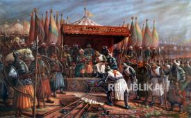Sultan Shalahuddin al-Ayyubi menerima pasukan Salib yang menyerah. (ilustrasi). 