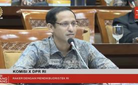 Tangkapan layar Menteri Pendidikan, Kebudayaan, Riset, dan Teknologi (Mendikbudristek) Nadiem Anwar Makarim dalam Raker bersama Komisi X DPR RI di Jakarta, Selasa (21/5/2024).