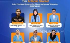 Tm mahasiswa Program Studi Bisnis Digital berhasil lolos pendanaan Program Pembinaan Mahasiswa Wirausaha (P2MW) Tahun 2026 melalui usaha bertajuk Artholic Studio.