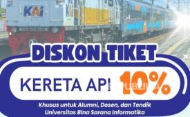 UBSI bekerja sama dengan PT Kereta Api Indonesia (KAI) menghadirkan program diskon tiket kereta api sebesar 10 persen bagi alumni dan civitas akademika. 