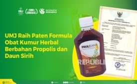 Universitas Muhammadiyah Jakarta (UMJ) kembali mendapatkan paten untuk formula obat kumur berbahan tambahan propolis dan ekstrak daun sirih sebagai antimikroba dan antioksidan.