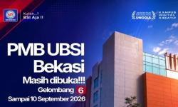 Universitas Bina Sarana Informatika (UBSI) Kampus Bekasi masih membuka Penerimaan Mahasiswa Baru atau PMB Gelombang 6 Tahun Akademik 2026/2027 hingga 10 September 2026.