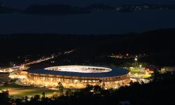 Suasana Stadion Lukas Enembe sebelum upacara pembukaan PON Papua di Kompleks Olahraga Kampung Harapan, Sentani, Kabupaten Jayapura, Papua, Sabtu (2/10/2021).
