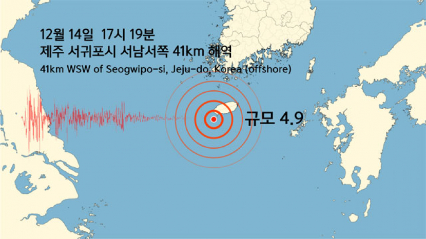 Gambar lokasi gempa bumi melanda Pulau Jeju pada Desember 2021