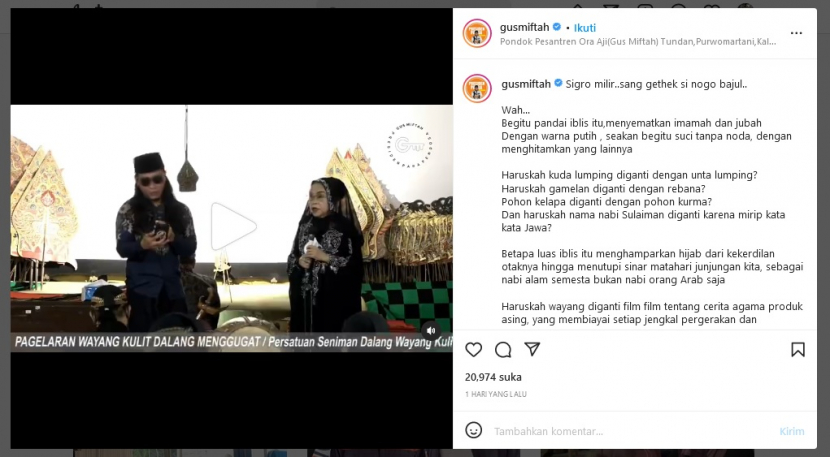 Gus Miftah membacakan sajak menyindir Ustadz Khalid Basalamah.