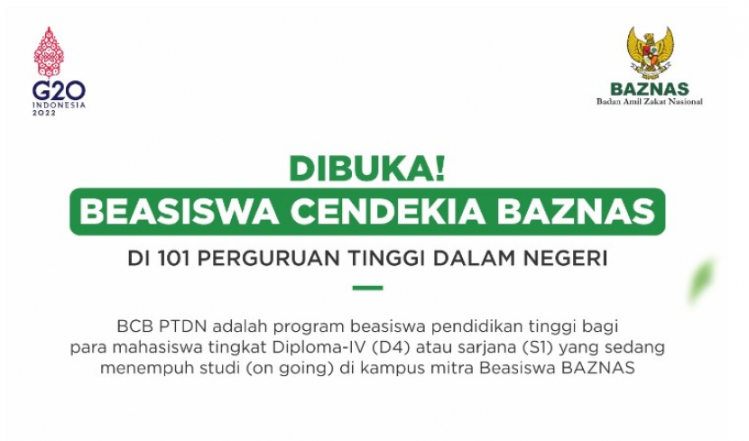 BAZNAS membuka pendaftaran Beasiswa Cendekia 26 Juli – 15 Agustus 2022.