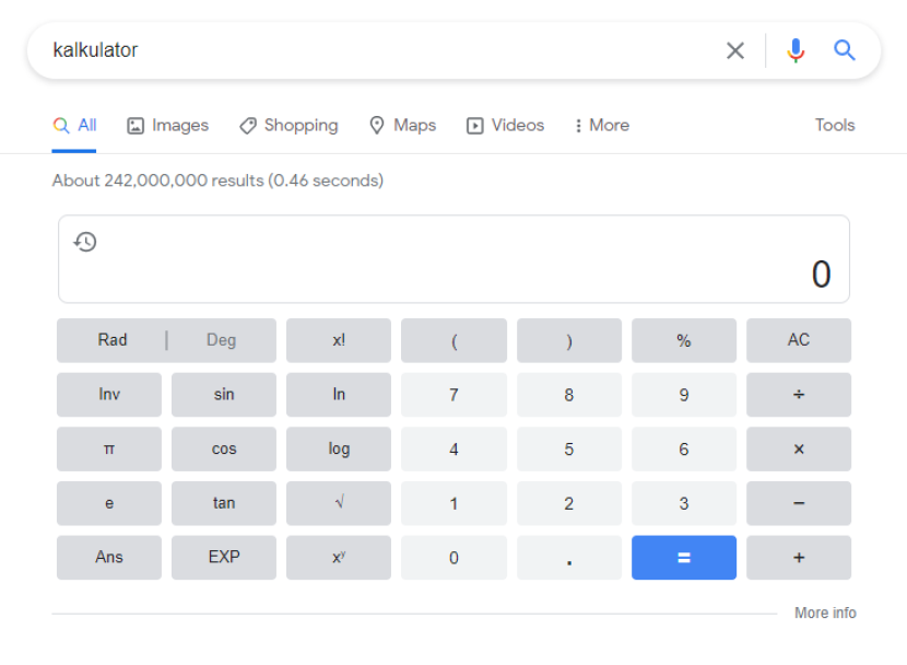 Fitur kalkulator di Google Search. Foto: Tangkapan layar.
