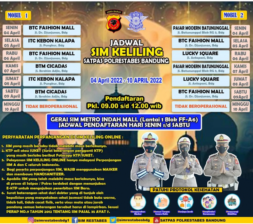 Jadwal SIM Keliling di Kota Bandung selama satu pekan./Satlantas Polrestabes Bandung