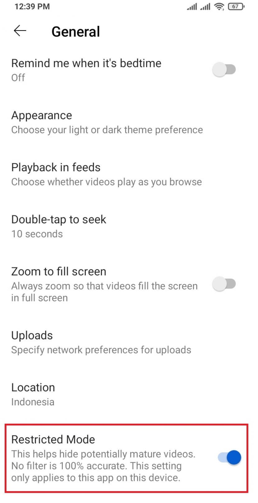 Youtube. Cara mematikan Resticted Mode di HP Android. Foto: Tangkapan layar
