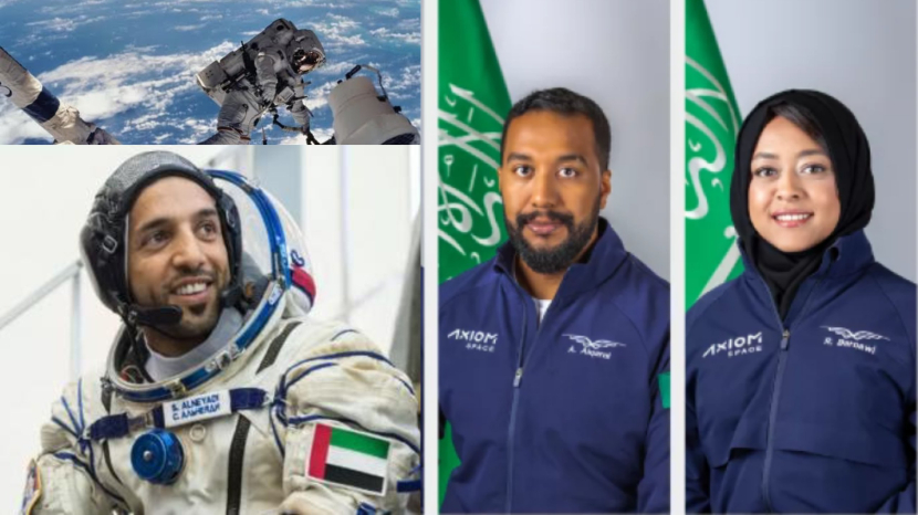 Astronaut UEA Sultan al-Neyadi dan dua Astronot Arab Saudi, Ali Alqarni dan Rayyanah Barnawi akan meluncur ke ISS. Gambar: Axiom Space/NASA