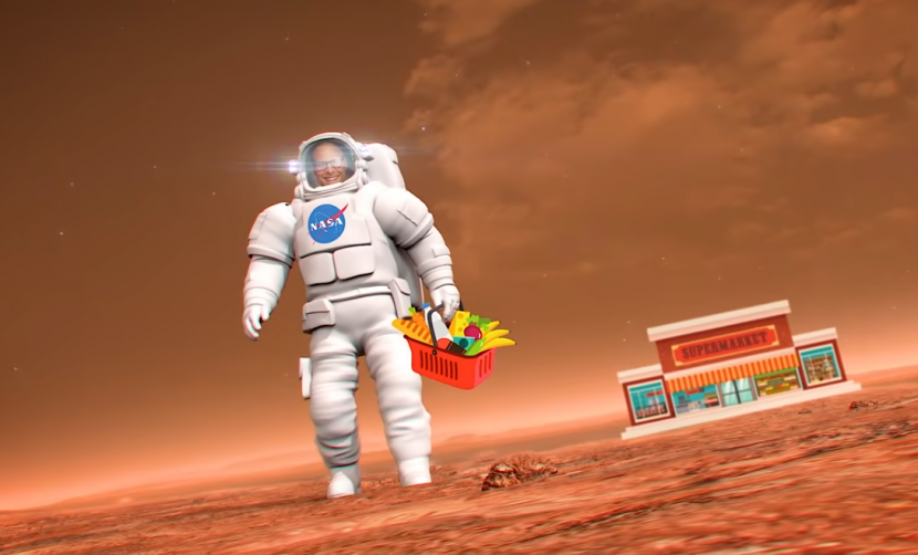 Ilustrasi astronot membawa makanannya di Mars. Foto: video NASA