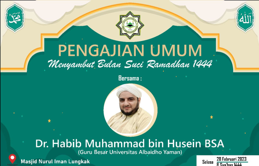 GELAR PENGAJIAN UMUM, REMAJA MASJID NURUL IMAN LUNGKAK HADIRKAN GURU BESAR UNIVERSITAS AL BAIDHO YAMAN