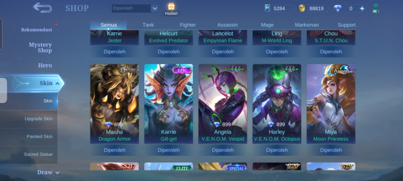 Skin Ekslusif (Sumber: Pribadi)