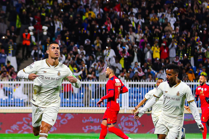 Cristiano Ronaldo merayakan gol di laga Damac vs Al Nassr. Sumber: Twitter Al Nassr.