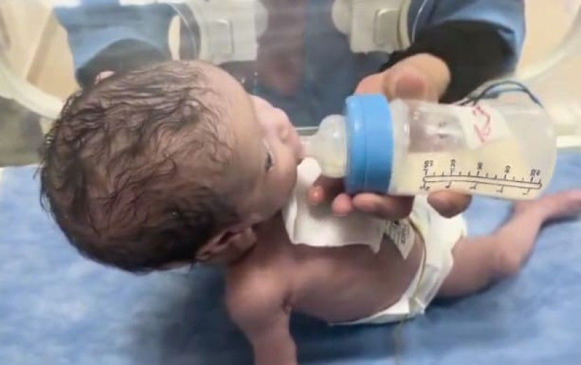 Bayi yang baru dilahirkan di Gaza. (Quds News Network)