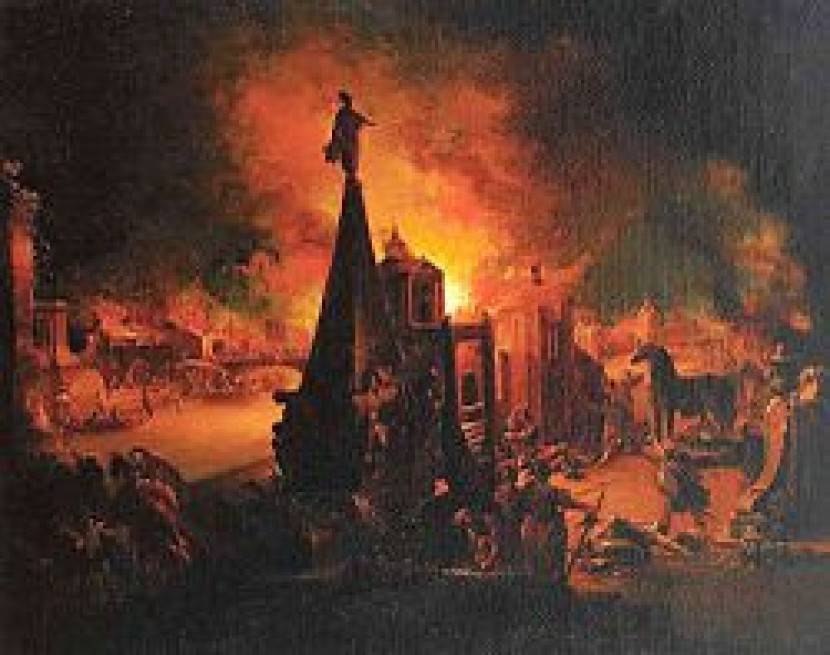  Lukisan Blick auf das brennende Troja (Jatuhnya Troya) oleh Johann Georg Trautmann (1713–1769).