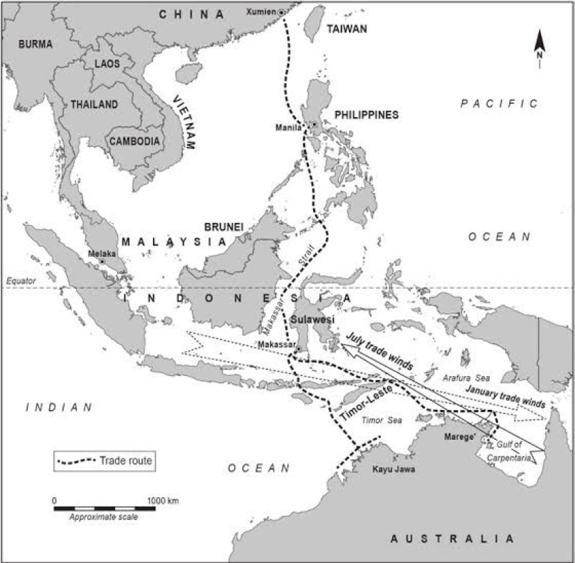 Rute pelayaran pelaut Bugis-Makassar ke Australia. (Researchgate)